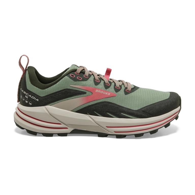 Brooks Cascadia 16 Flexible Trail Running Shoes - Women's - Basil/DarkSeaGreen/Coral (62034-ONYX)